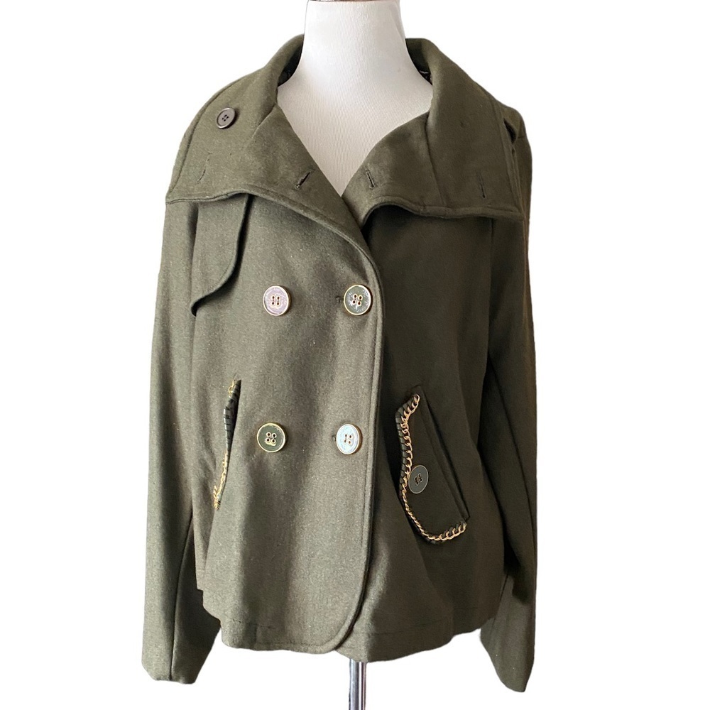 Baby Phat by Kimora Lee Simmons Olive Green chain decorative peacoat Y2K SZ 2XL